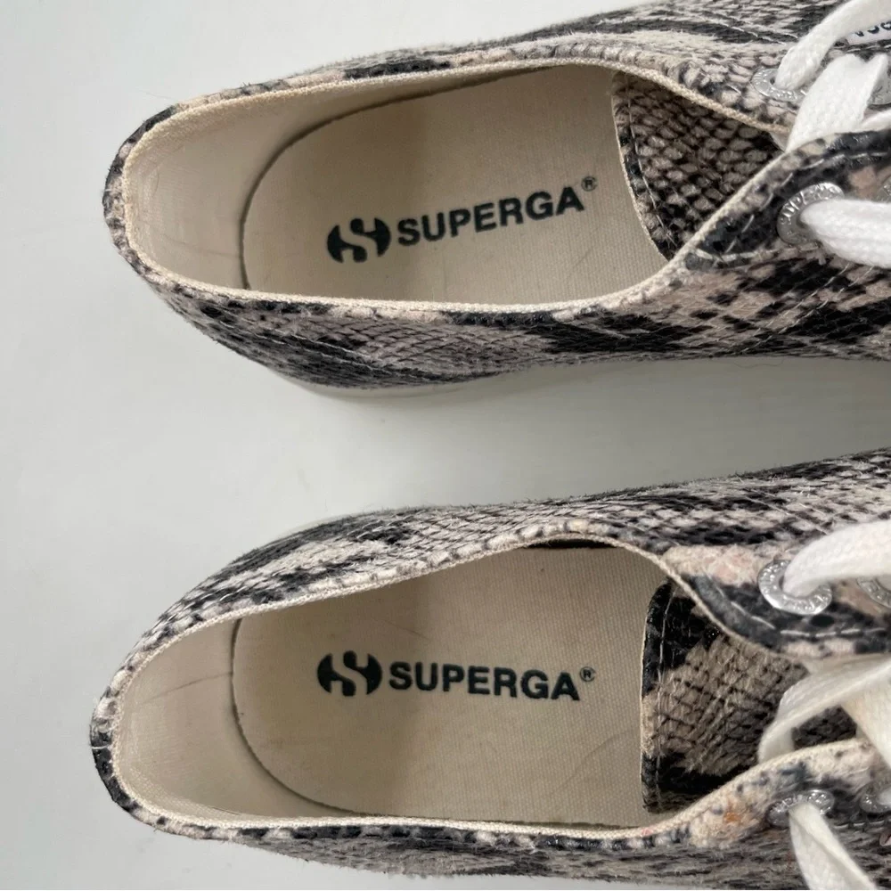 Superga Women’s 2790- Size 8.5 -Platform Snakeprint Lace-Up Fabric Sneaker Shoes